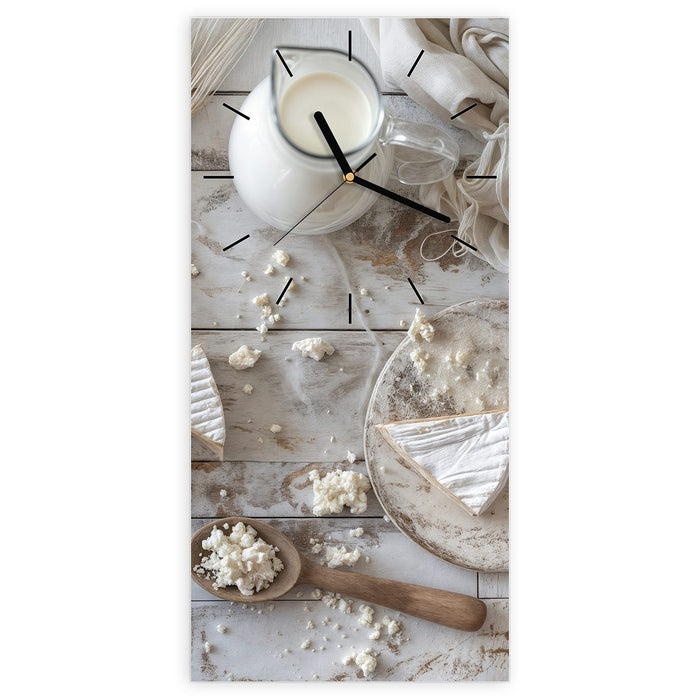 Wanduhr Ziegenkäse Schale aus Glas – Hochformat 30 × 60 cm mit Ziffernblatt Linie