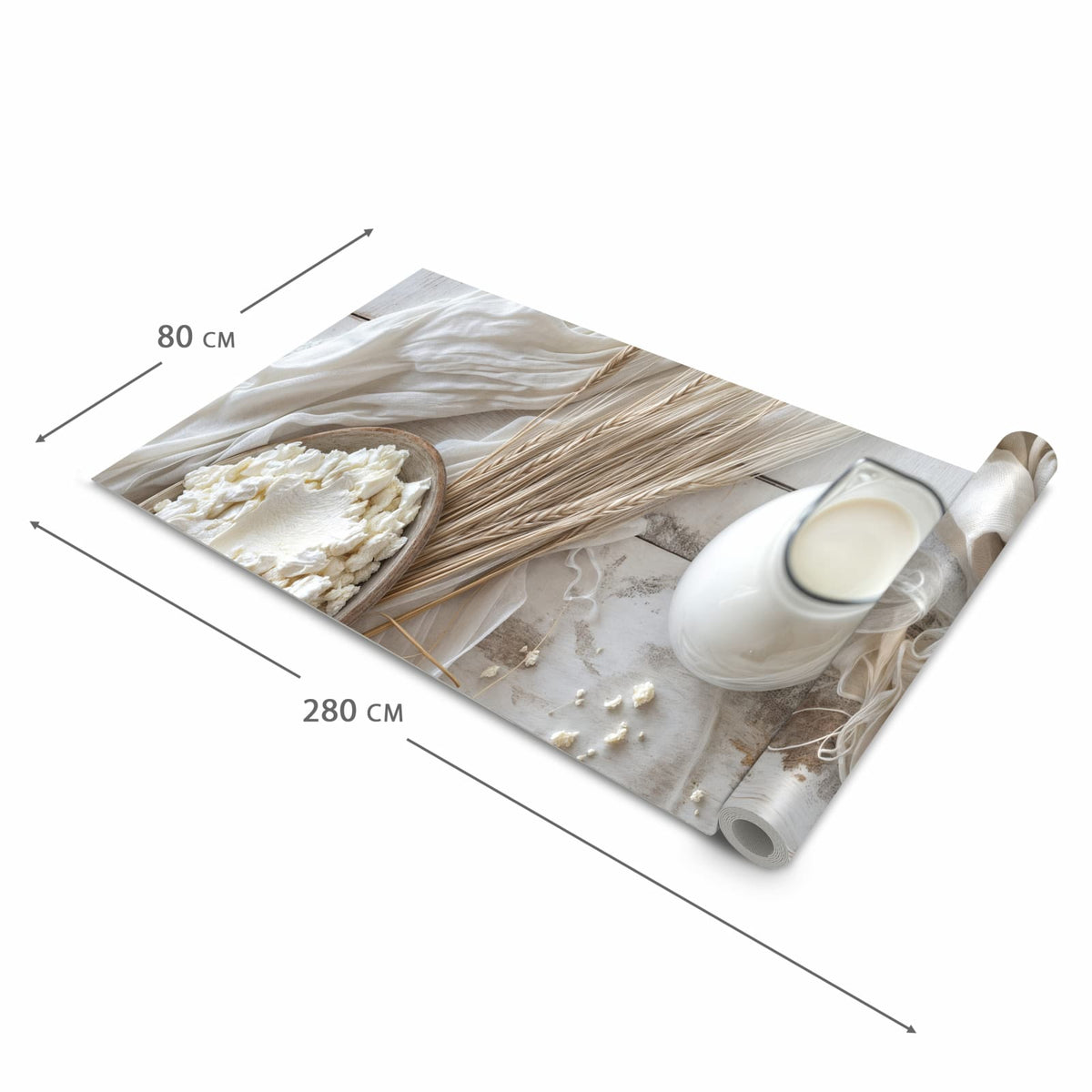 Fleckenresistenter Küchenläufer mit Motiv Ziegenkäse Schale in der Grösse 60x270 cm