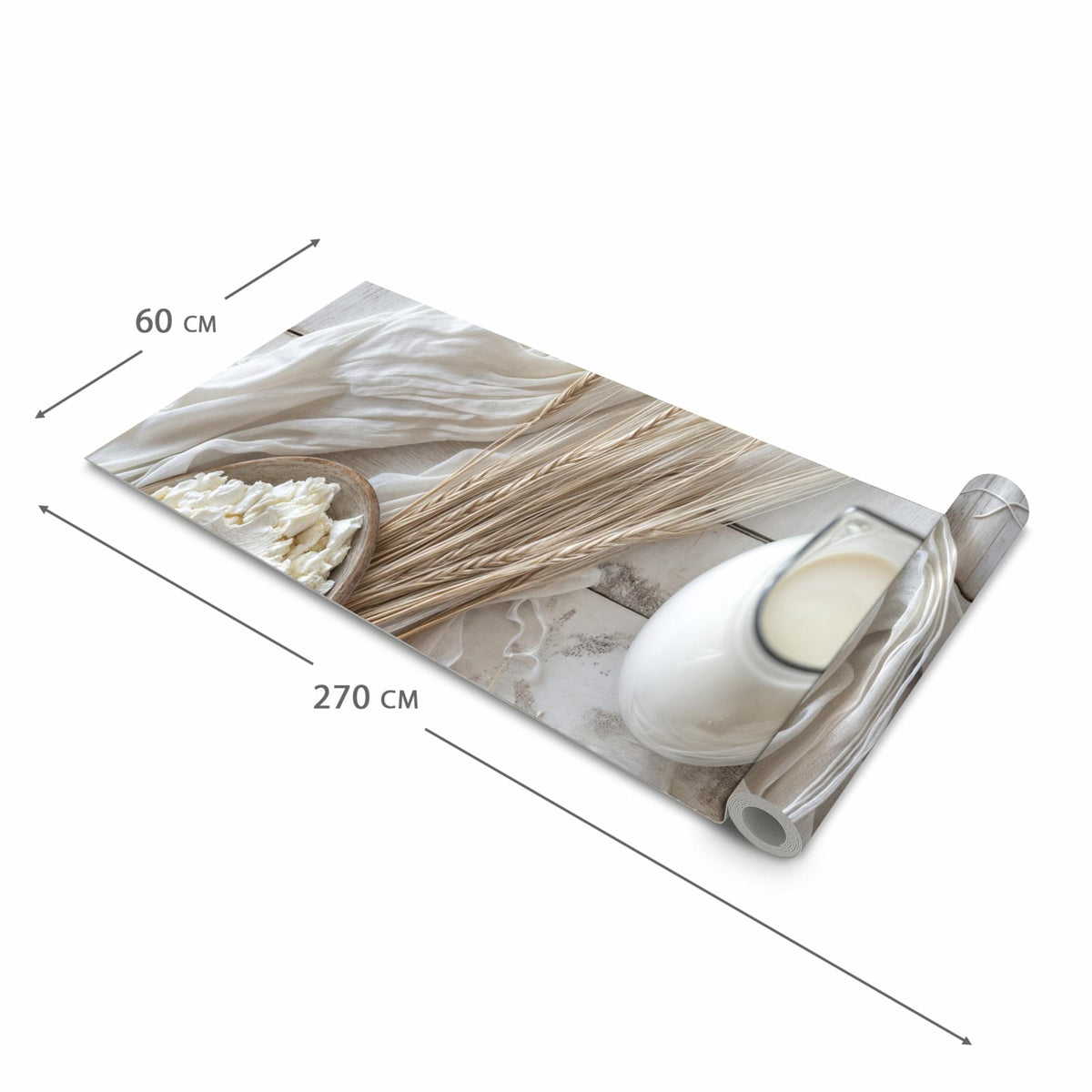 Geräuschdämpfender Küchenteppich mit Motiv Ziegenkäse Schale in der Größe 60x270 cm