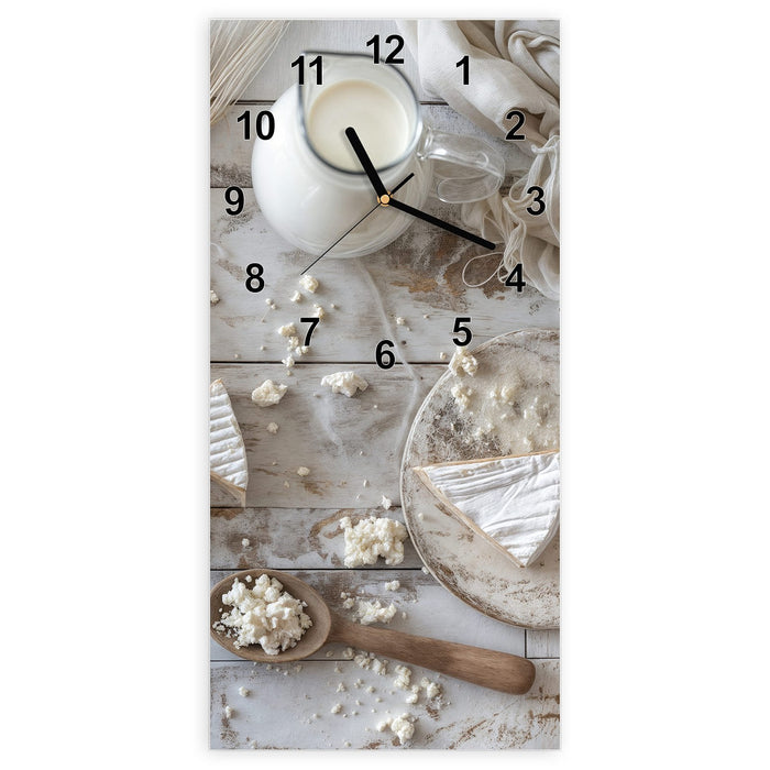 Wanduhr Ziegenkäse Schale aus Glas – Hochformat 30 × 60 cm mit Ziffernblatt Modern