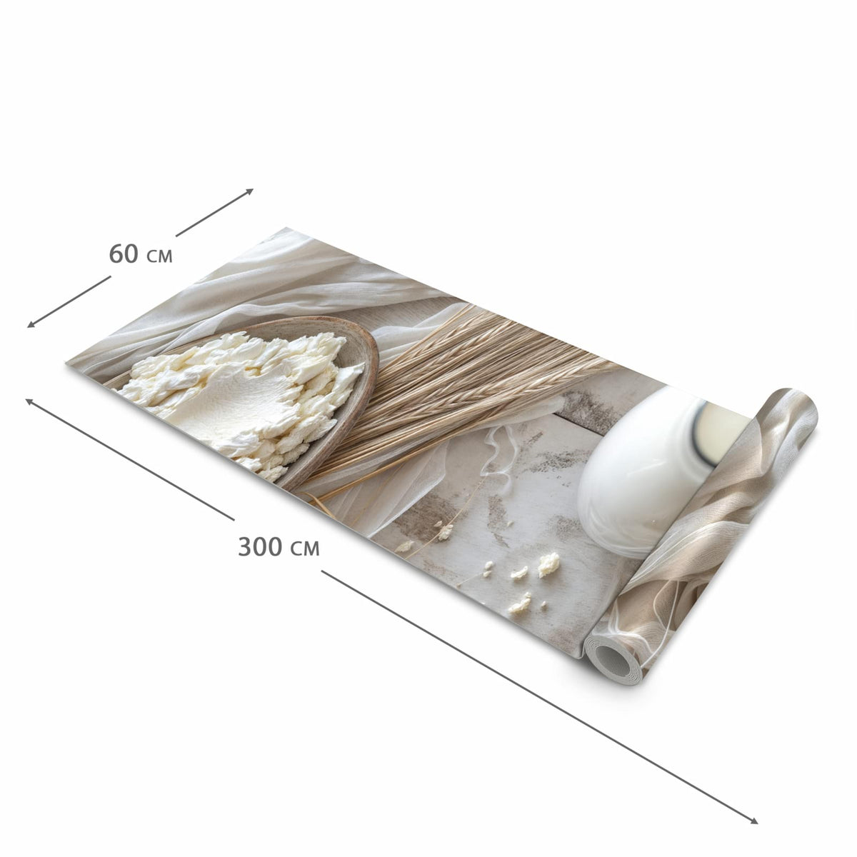 Abriebfester Küchenteppich mit Motiv Ziegenkäse Schale in der Grösse 60x270 cm für die Küche