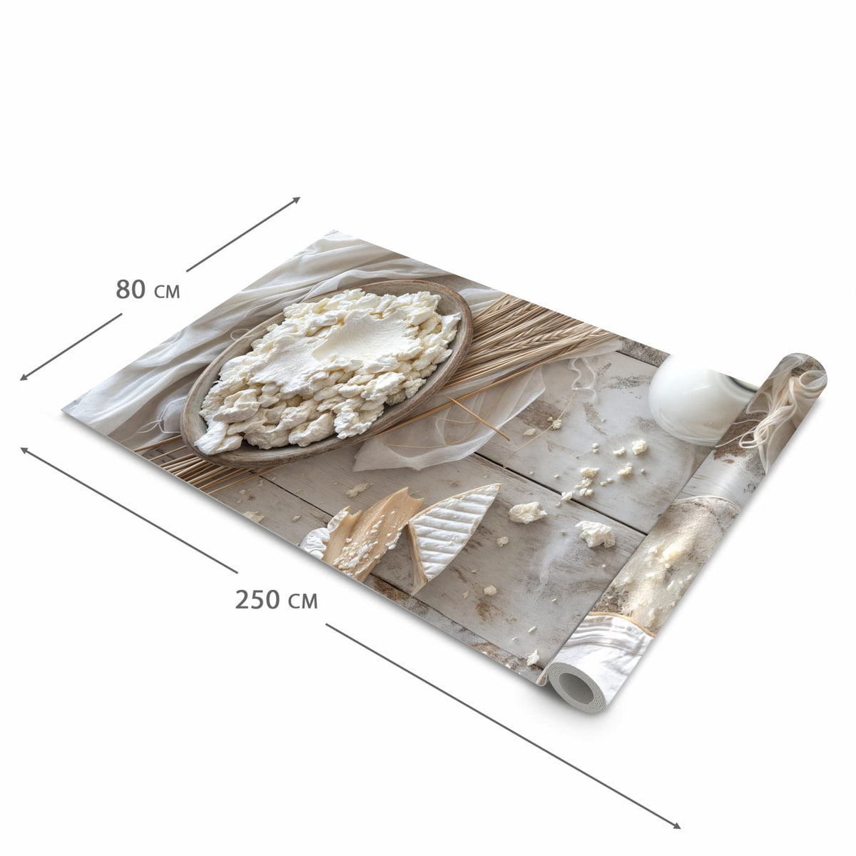 Wasserabweisender Küchenläufer mit Motiv Ziegenkäse Schale in der Größe 60x270 cm