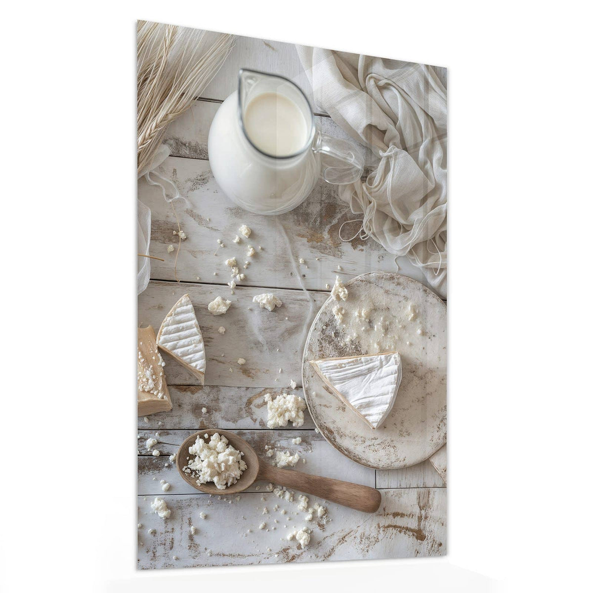11 Größen – von 30 × 60 bis 60 × 150 cm – Wandbild - Käse und Weizenähren - Hochformat