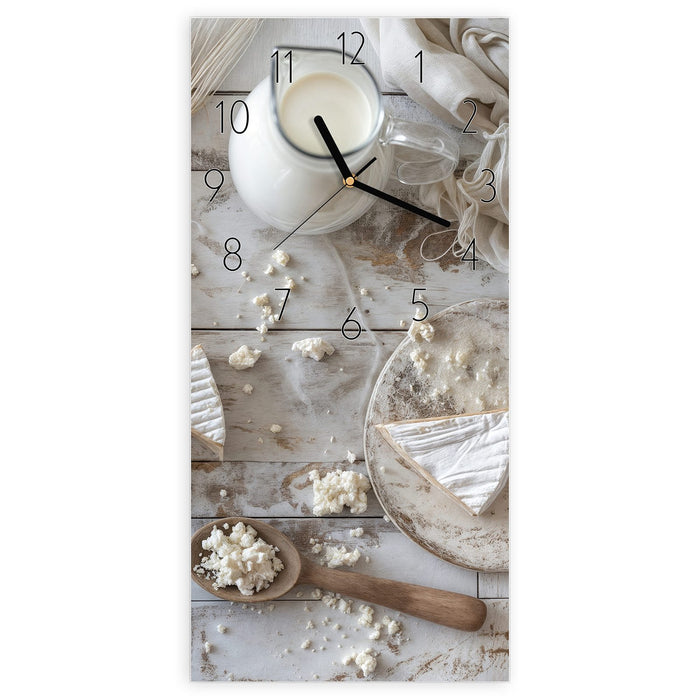 Wanduhr Ziegenkäse Schale aus Glas – Hochformat 30 × 60 cm mit Ziffernblatt Elegant