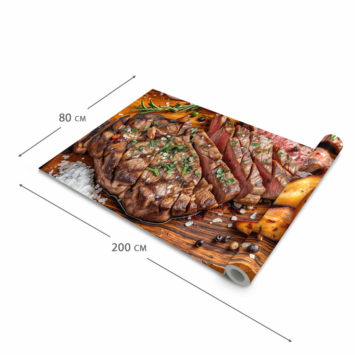 Pflegeleichter waschbarer Küchenläufer mit Motiv Grillplatte in der Grösse 80x200 cm