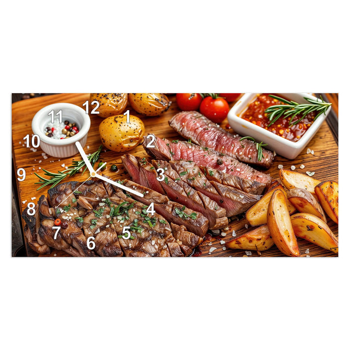 Wanduhr Grillplatte aus Glas – Querformat 60 × 30 cm mit Ziffernblatt Modern