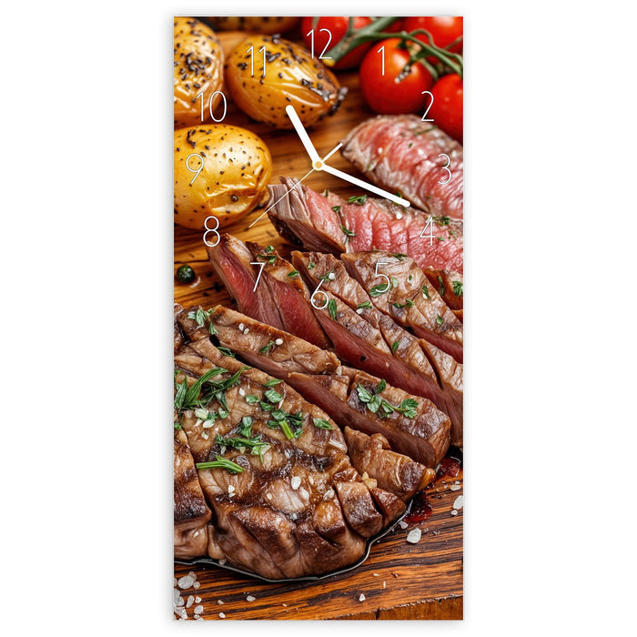 Wanduhr Grillplatte aus Glas – Hochformat 30 × 60 cm mit Ziffernblatt Elegant