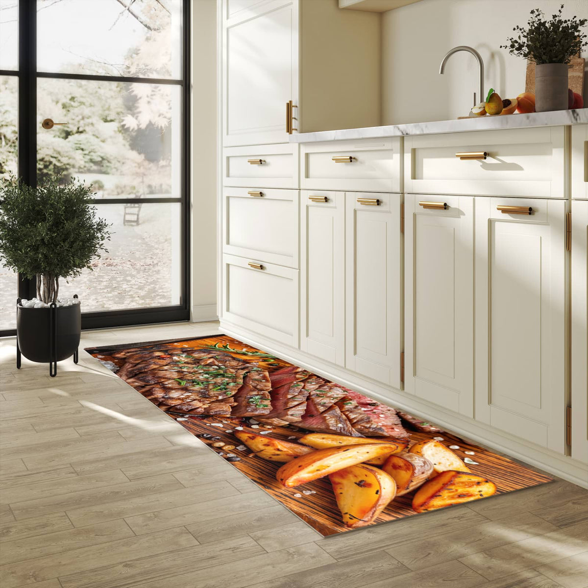 Küchenteppich mit Motiv Grillplatte für Ordnung & Übersicht in heller Küche