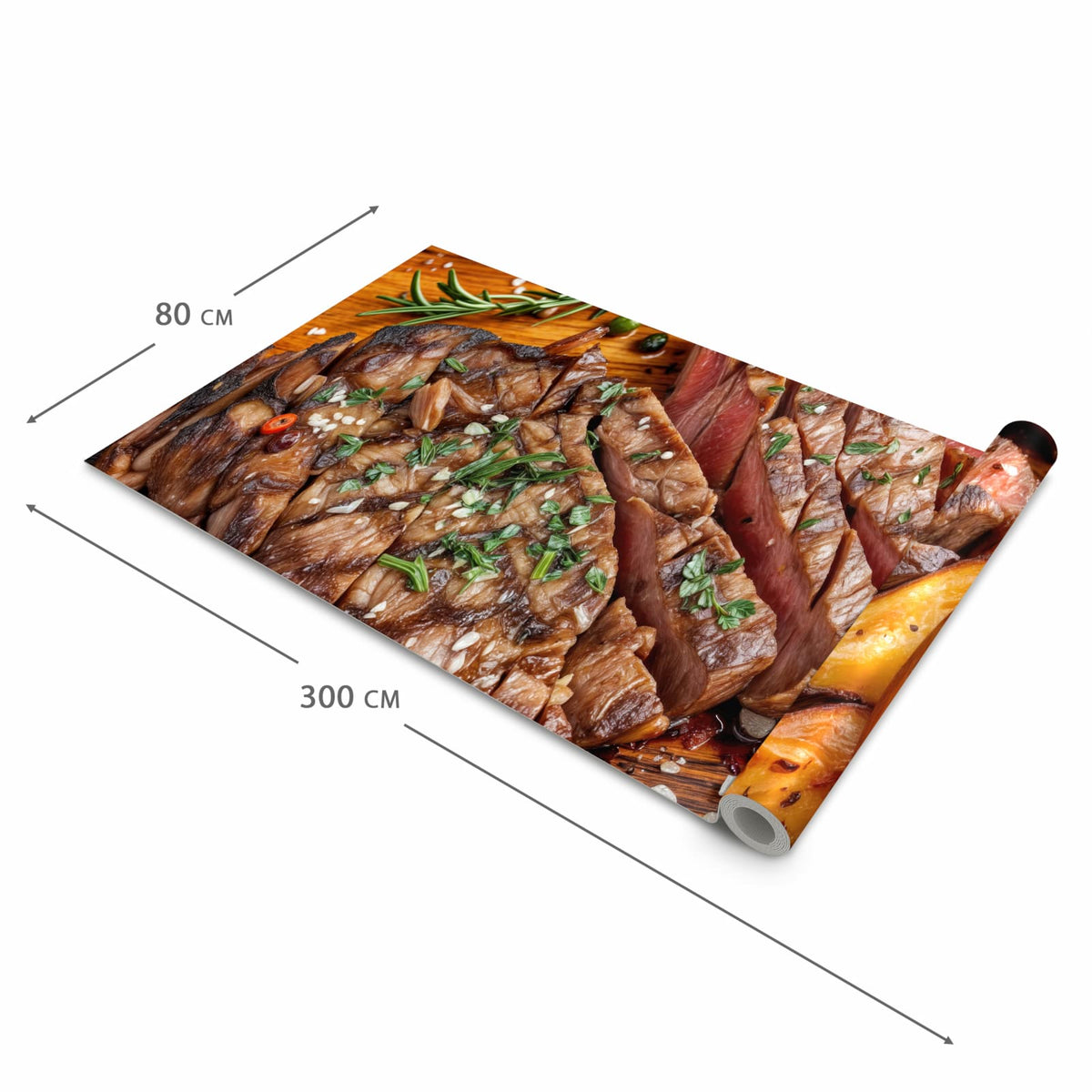 Pflegeleichter Küchenläufer nach Maß mit Motiv Grillplatte in der Größe 80x200 cm