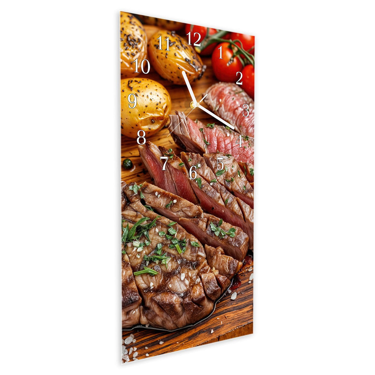 Vormontiert – mit Schwebeeffekt – Wanduhr Grillplatte aus Glas – Hochformat 30 × 60 cm
