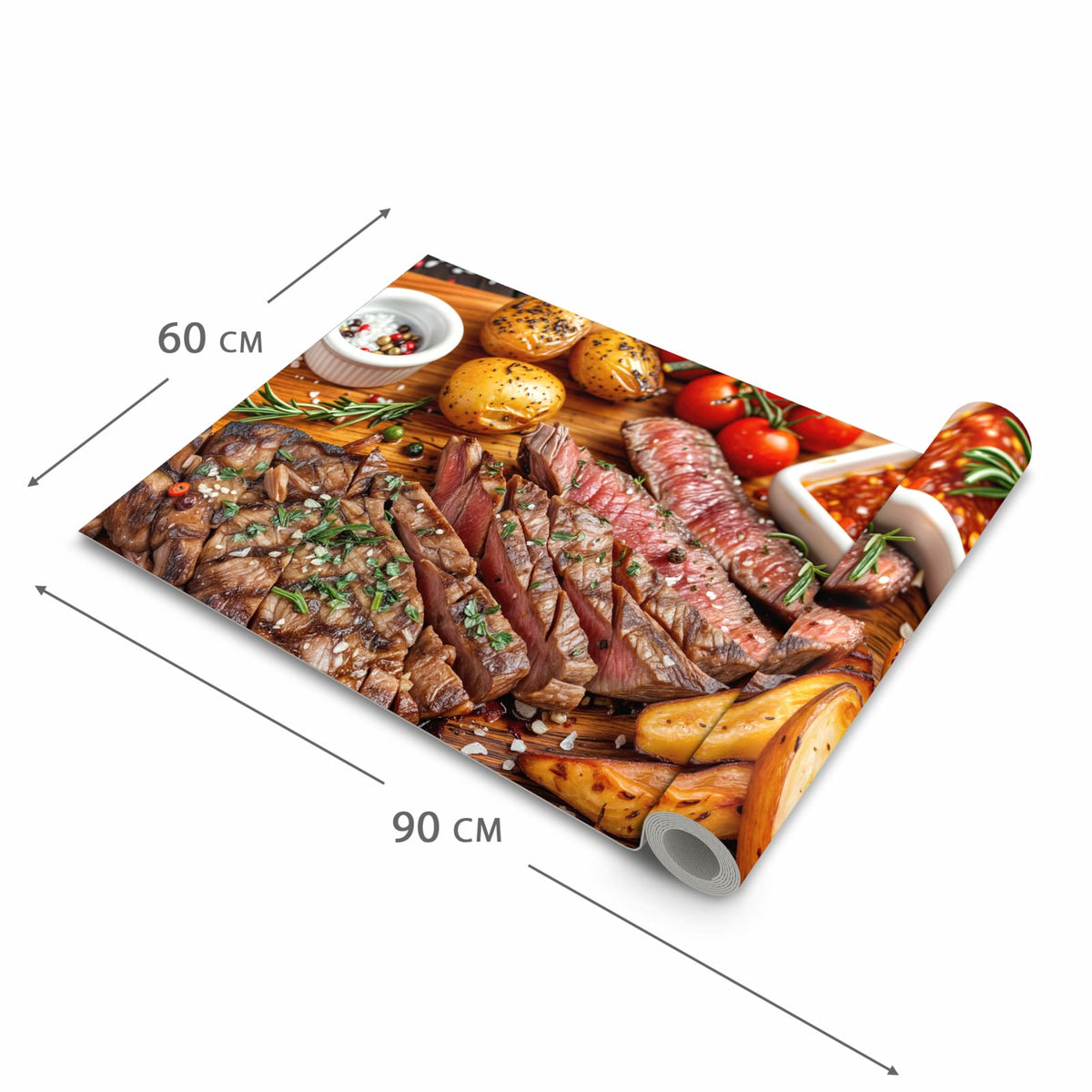 Flacher rutschfester Küchenläufer mit Motiv Grillplatte in der Grösse 80x200 cm
