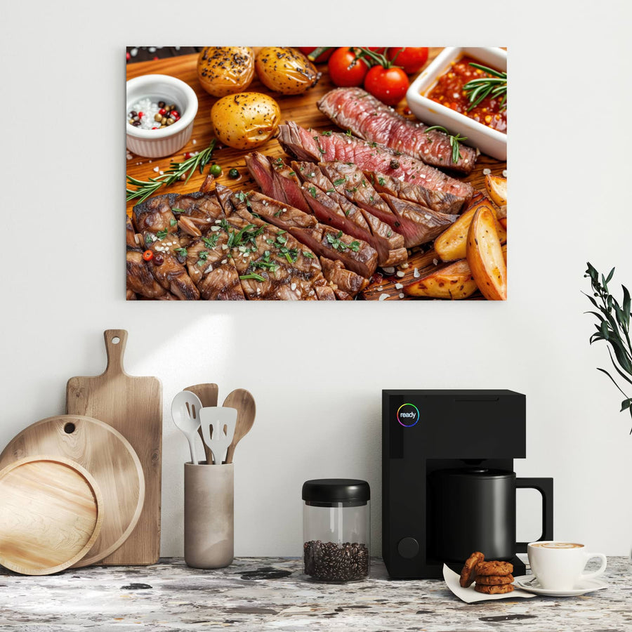 Maße Metall Magnettafel - Steak mit Kartoffeln