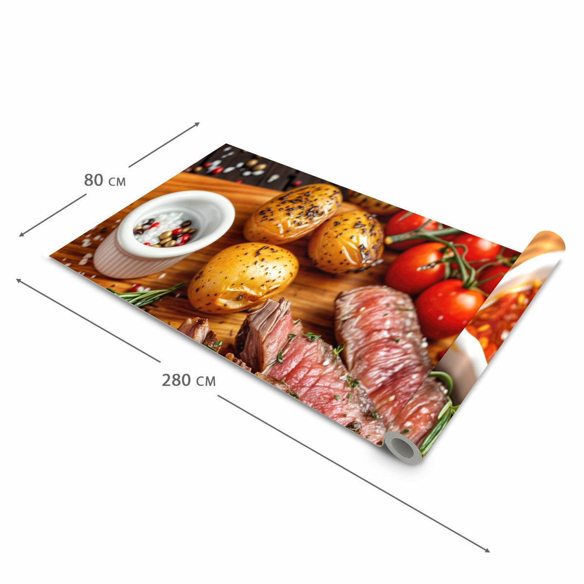 Rutschhemmender moderner Küchenläufer mit Motiv Grillplatte in der Grösse 80x200 cm