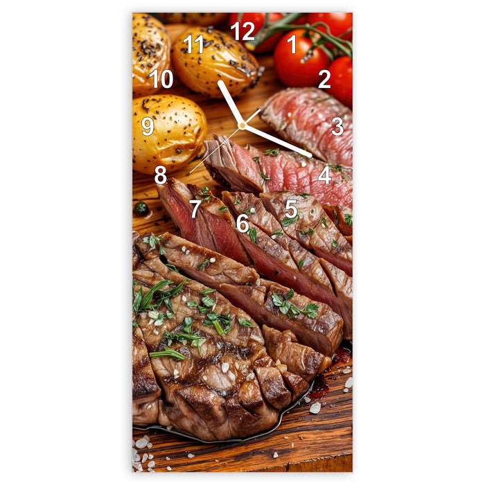 Wanduhr Grillplatte aus Glas – Hochformat 30 × 60 cm mit Ziffernblatt Modern