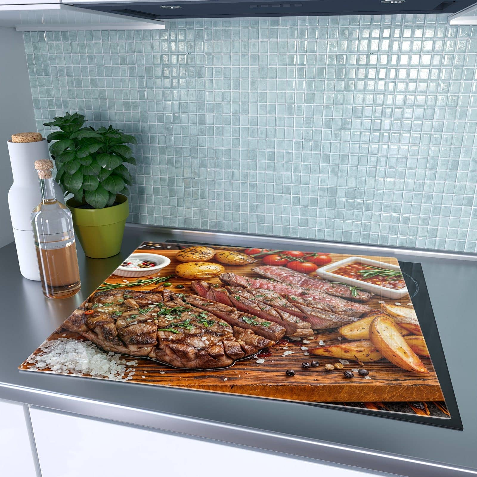 1-teilige Herdabdeckplatten aus Glas mit Grillplatte-Motiv auf dem Ceranfeld