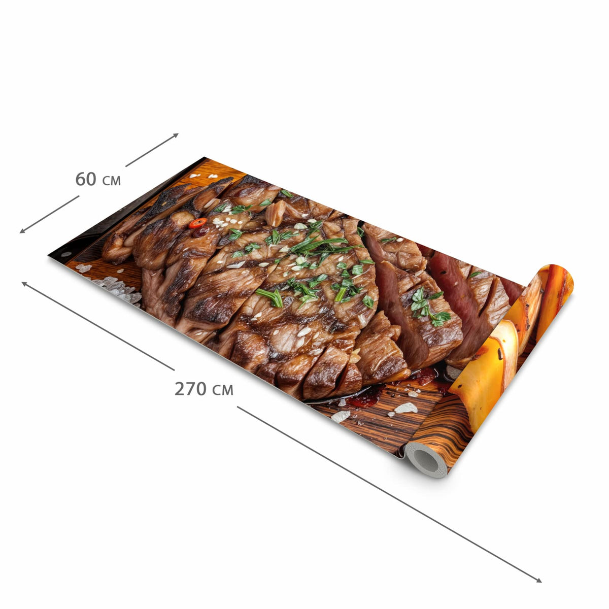 Geruchsneutraler rutschfester Küchenläufer mit Motiv Grillplatte in der Grösse 80x200 cm