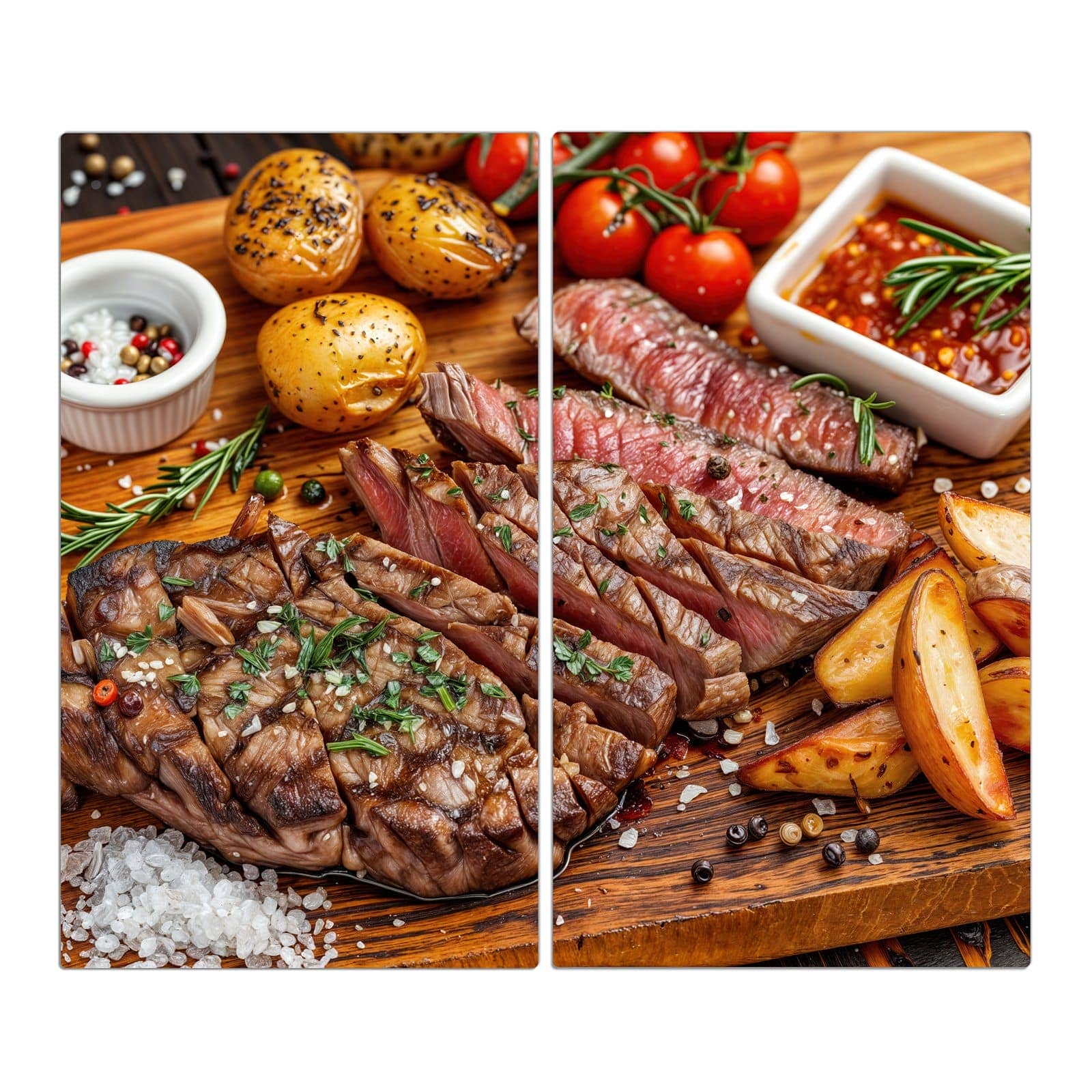 2-teilige Herdabdeckplatten für Ceranfeld mit Grillplatte-Motiv in der Frontansicht #grösse_2-Teilig (60x52cm)
