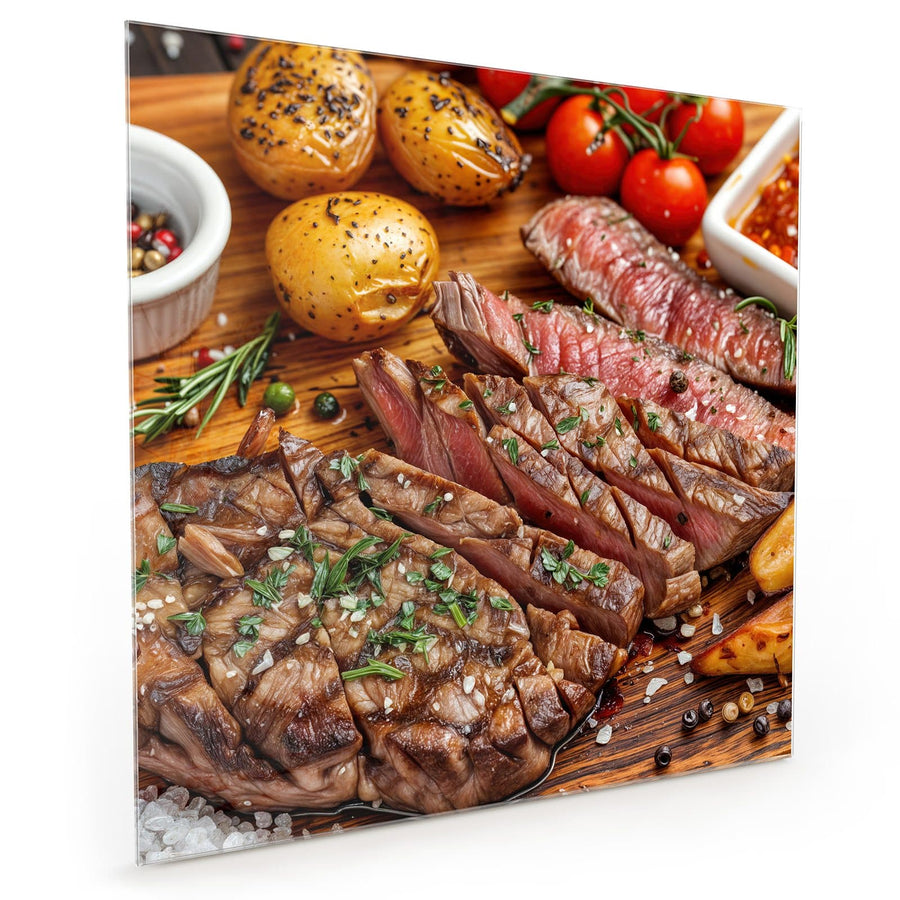 Maße Küchenrückwand Steak mit Kartoffeln aus Glas