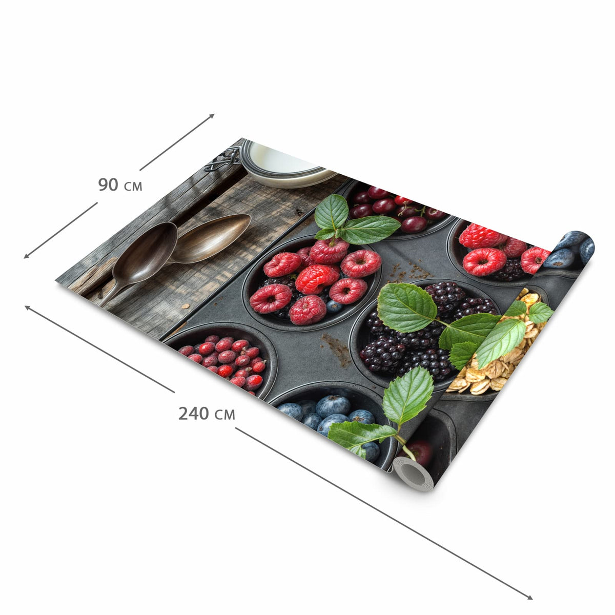 Waschbarer Teppich fürs Esszimmer mit Motiv Bunte Beeren in der Größe 60x90 cm