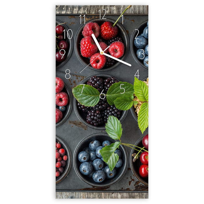 Wanduhr Bunte Beeren aus Glas – Hochformat 30 × 60 cm mit Ziffernblatt Elegant