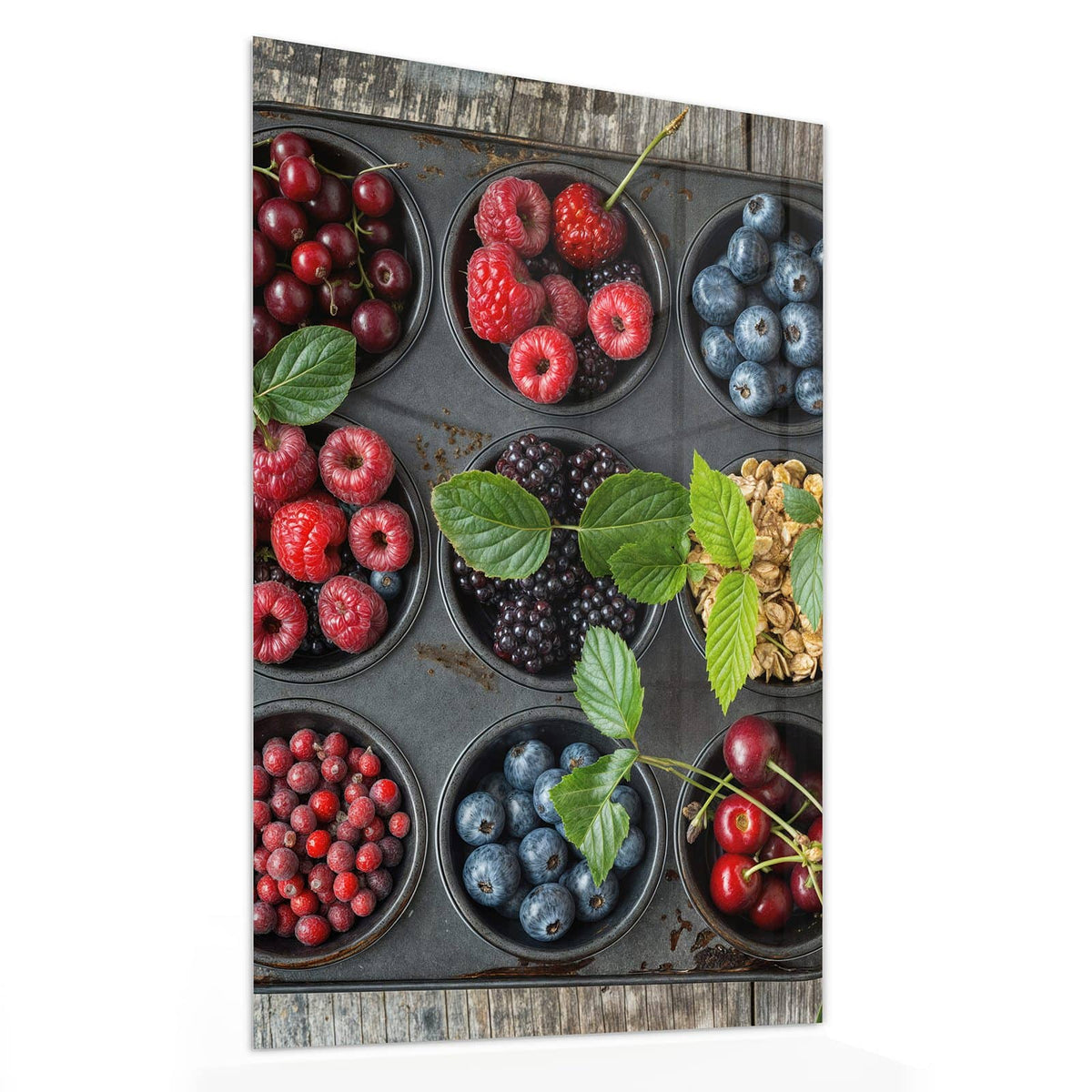 Glasbild Beeren in Muffinform von der Seite, 4 mm Echtglas