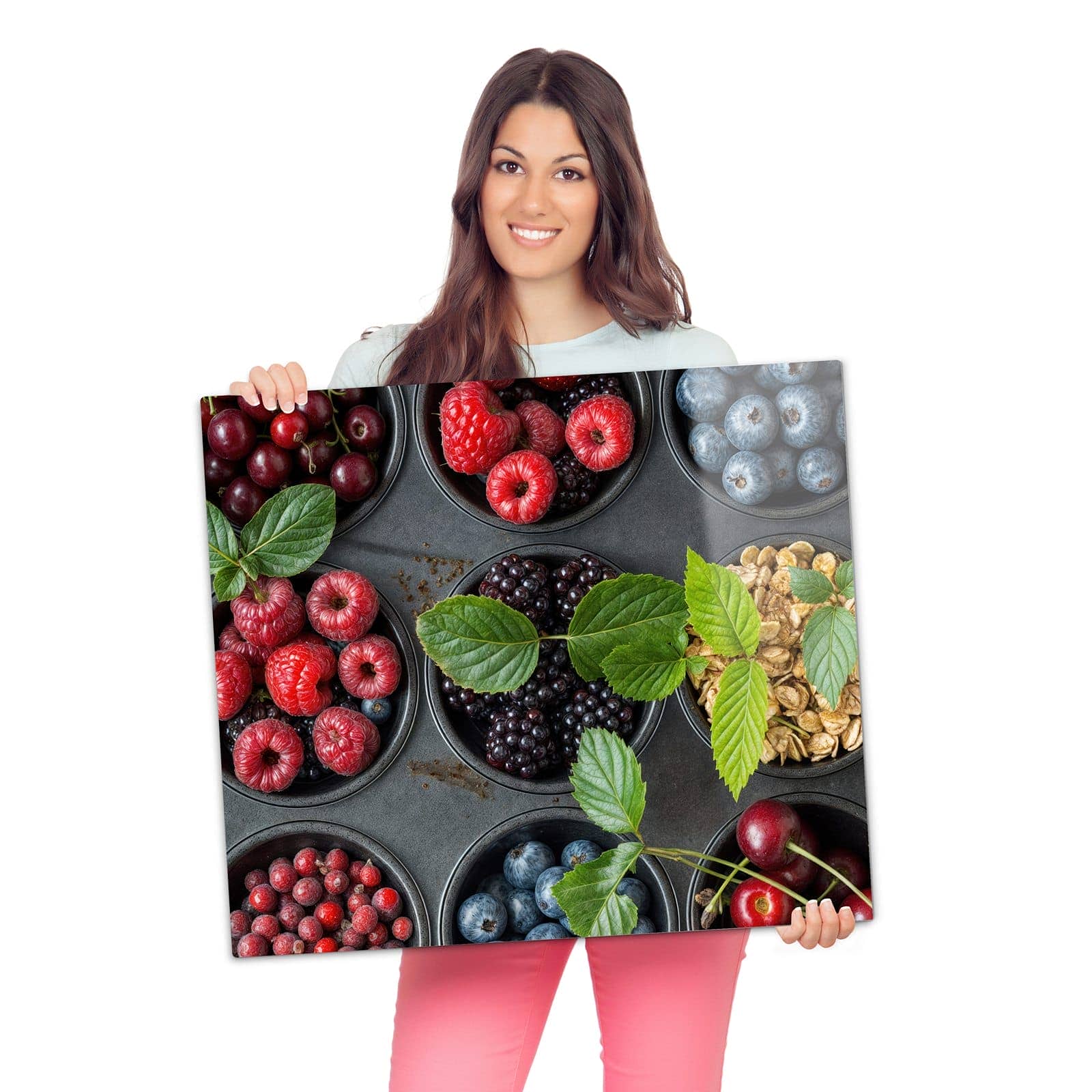 1-teilige Kochfeldabdeckung mit Bunte Beeren-Motiv wird zur Größendarstellung gehalten