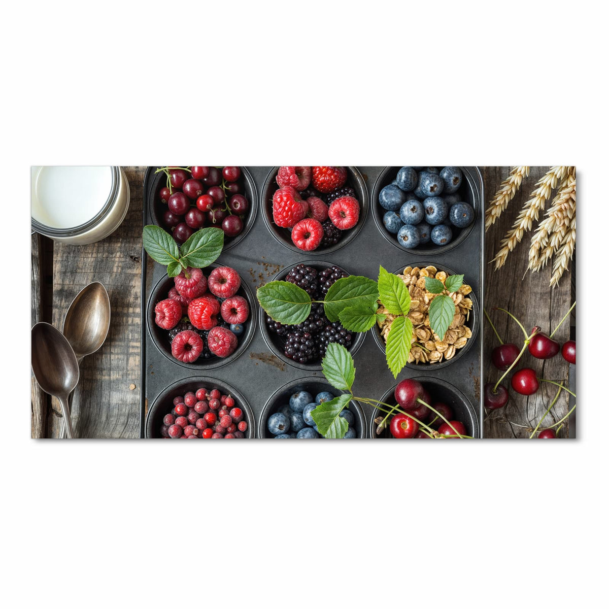 Rutschfester Küchenteppich mit Motiv Bunte Beeren in Frontansicht schützt den Boden