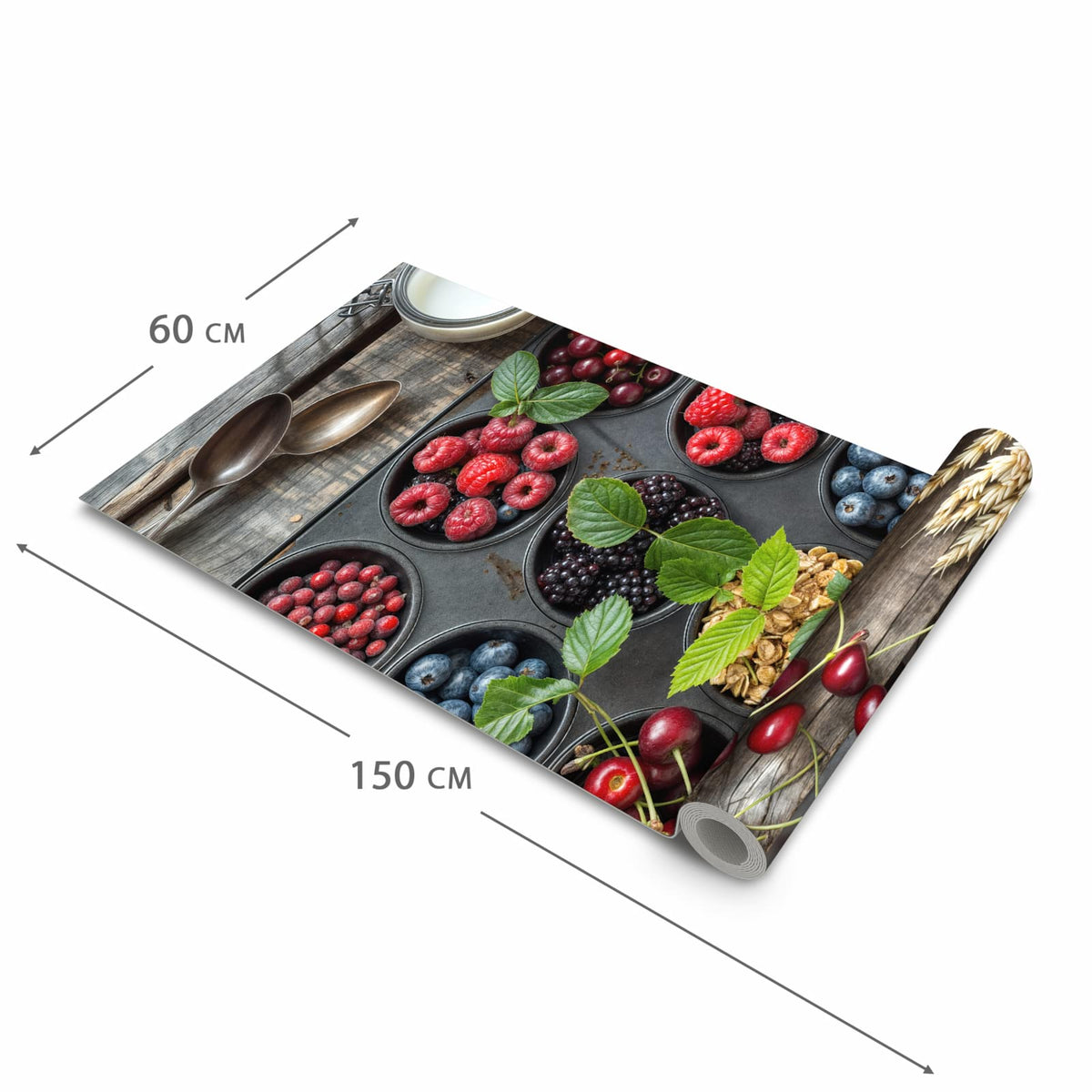 Schmutzabweisender Küchenläufer mit Motiv Bunte Beeren in der Grösse 60x90 cm