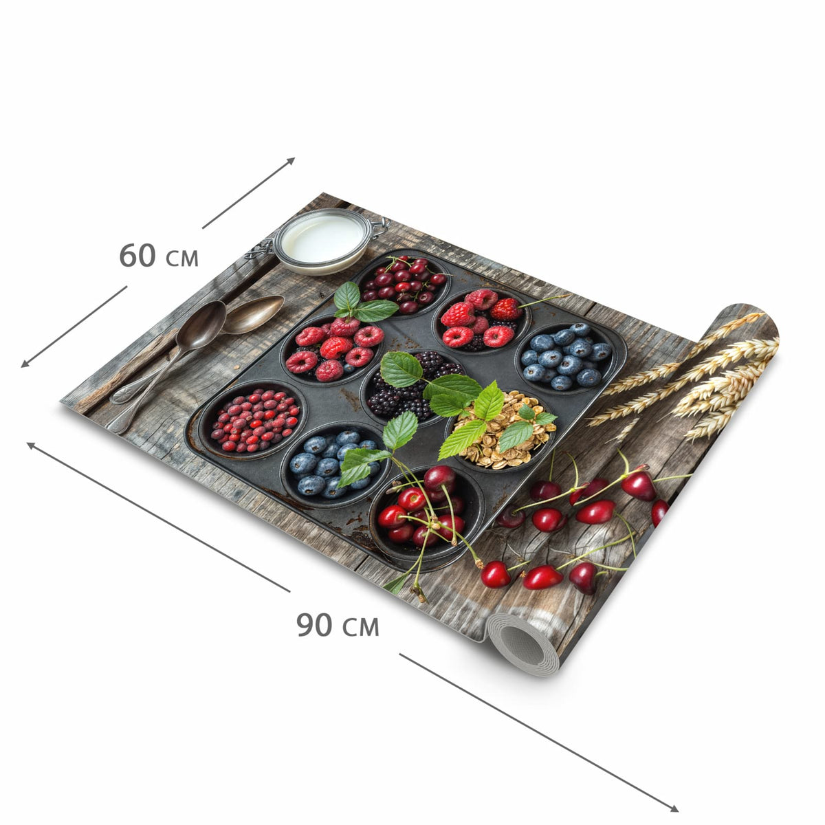 Komfortabler langer Teppich mit Motiv Bunte Beeren in der Grösse 60x90 cm