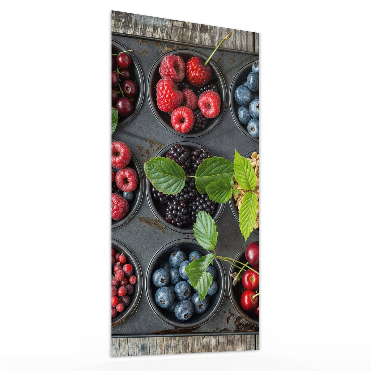 Glasbild Beeren in Muffinform von der Seite, 4 mm Echtglas