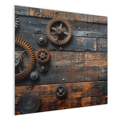 Magnettafel mit dem Motiv Zahnräder auf Holz