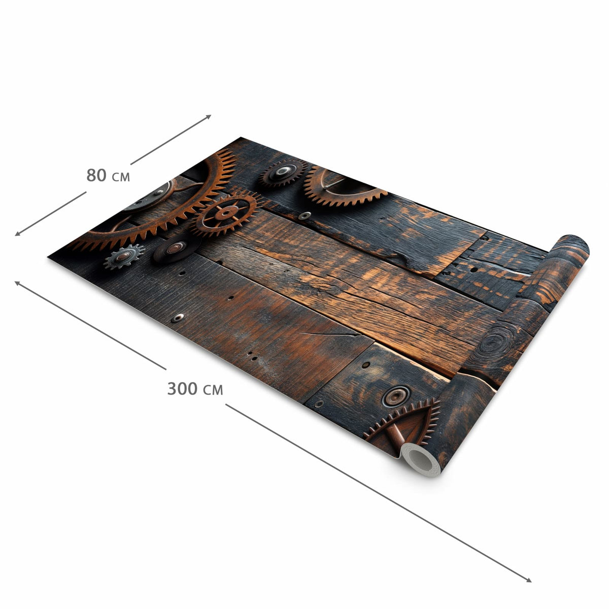 UV-beständiger Küchenläufer mit Motiv Holz und Zahnräder in der Größe 60x90 cm