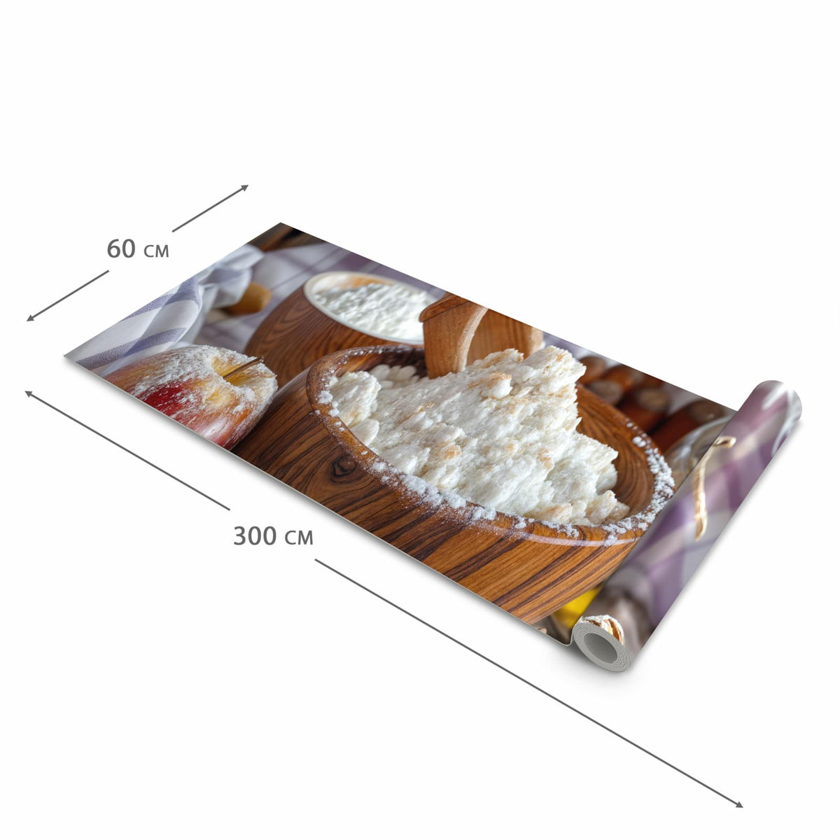 Rutschfester waschbarer Küchenläufer mit Motiv Backzubehör Rustikal in der Größe 60x300 cm
