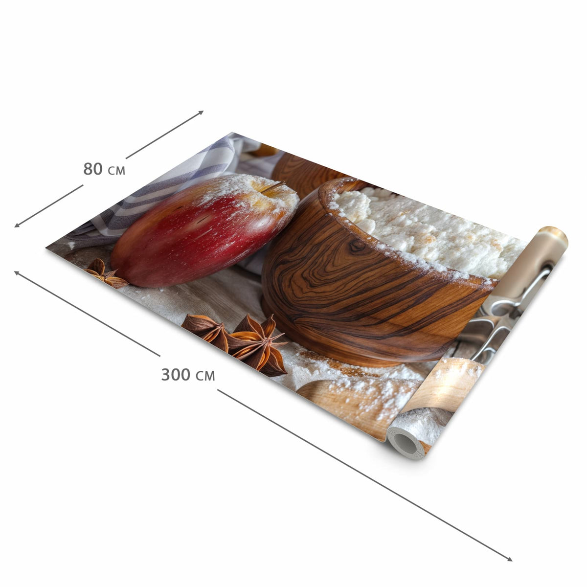 Waschbarer moderner Küchenläufer mit Motiv Backzubehör Rustikal in der Grösse 60x300 cm