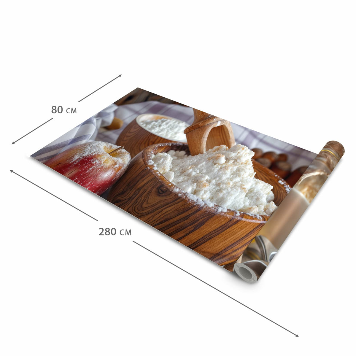 Strapazierfähiger Küchenläufer mit Motiv Backzubehör Rustikal in der Grösse 60x300 cm, waschbar