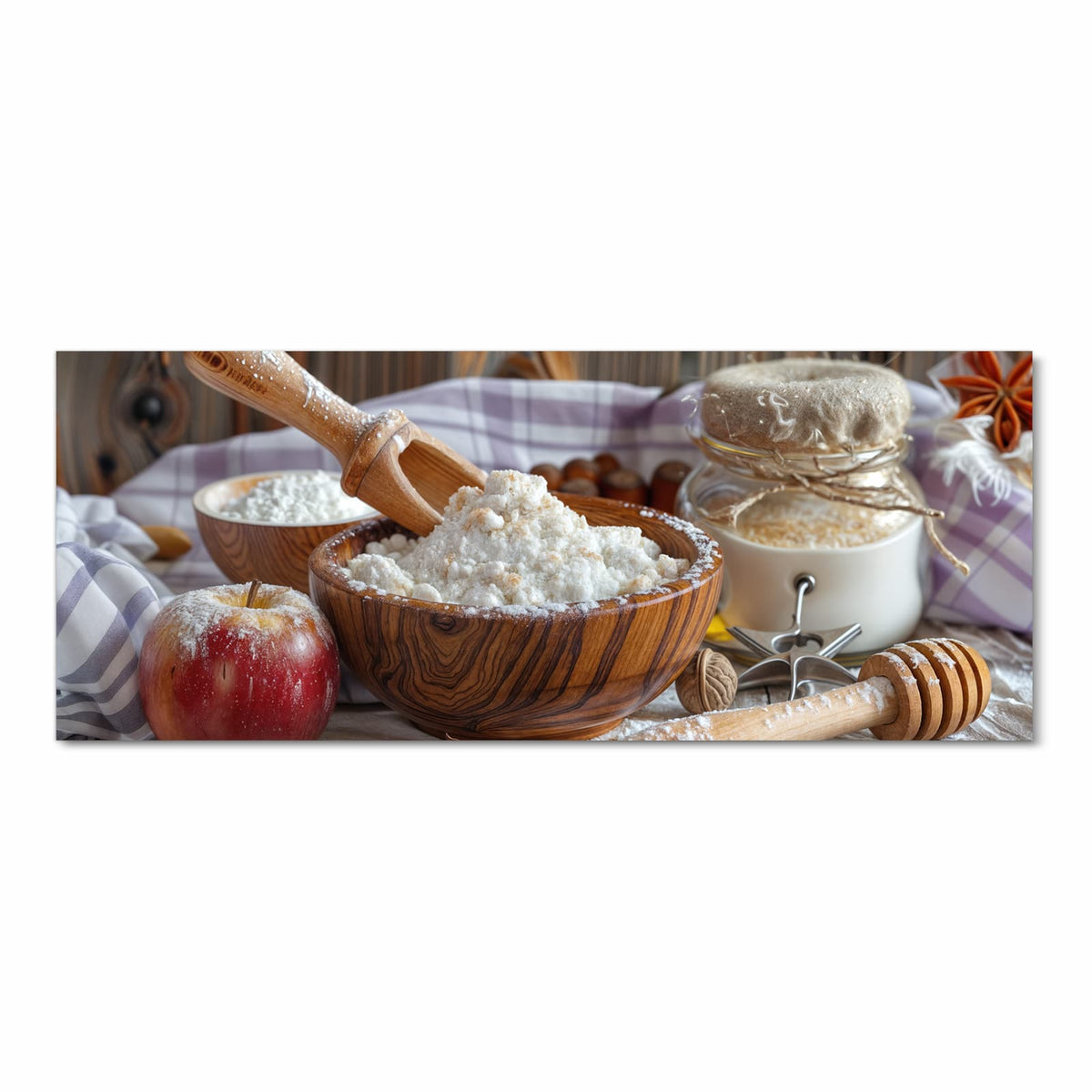 Geräuschdämpfender Küchenteppich mit Motiv Backzubehör Rustikal in Frontansicht