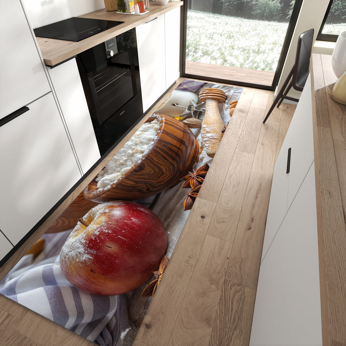Langlebiger Küchenläufer mit Motiv Backzubehör Rustikal in moderner Küche