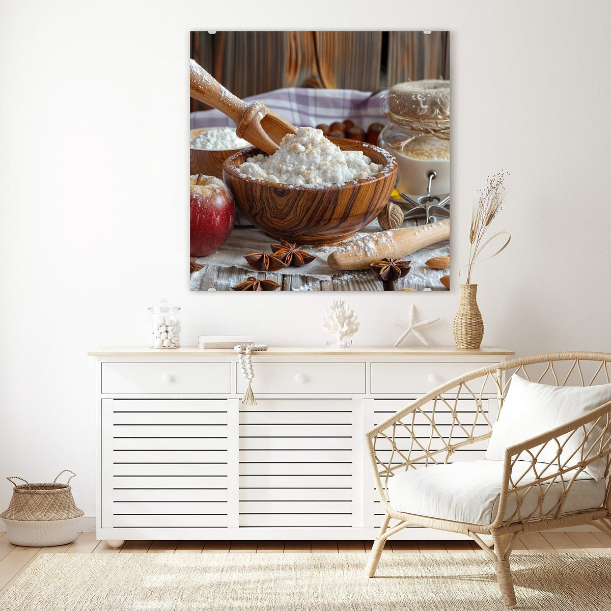 Echtglas, 4 mm – kein Acryl, keine Folie – Wandbild - Rustikales Backen - Quadratisch