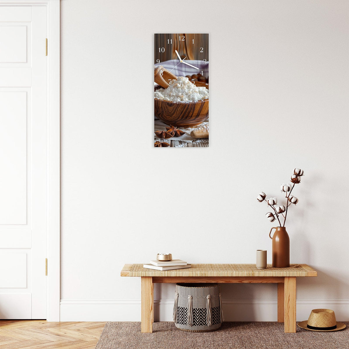 Moderne Wanduhr aus Glas mit Farbtiefe – Wanduhr Backzubehör Rustikal aus Glas – Hochformat 30 × 60 cm