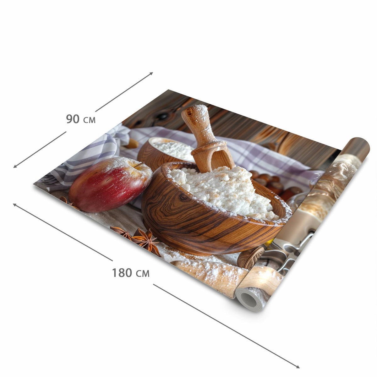 Langlebiger abwaschbarer Küchenläufer mit Motiv Backzubehör Rustikal in der Grösse 60x90 cm