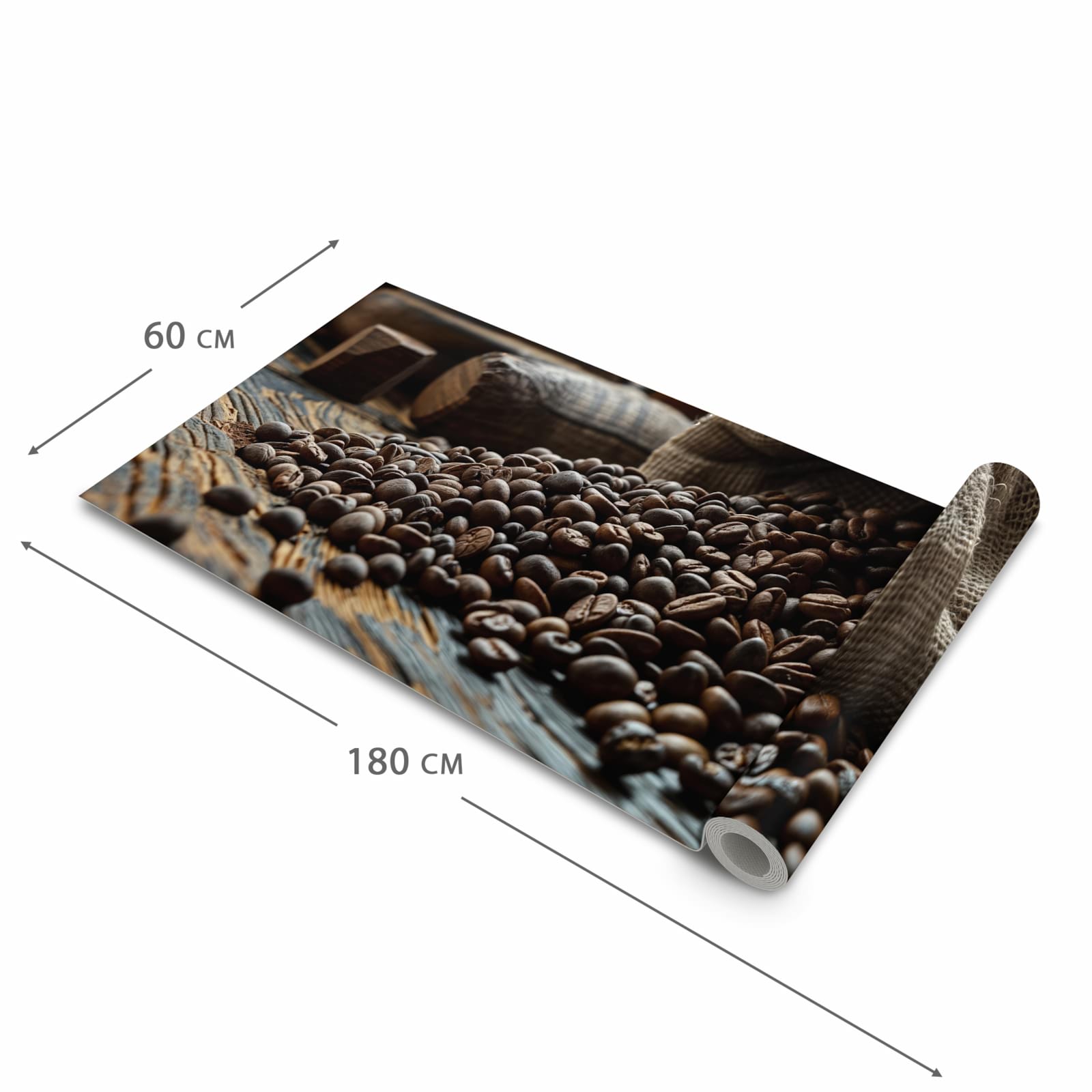 Farbbeständiger Küchenteppich mit Motiv Kaffeebohnen Sack in der Grösse 60x300 cm