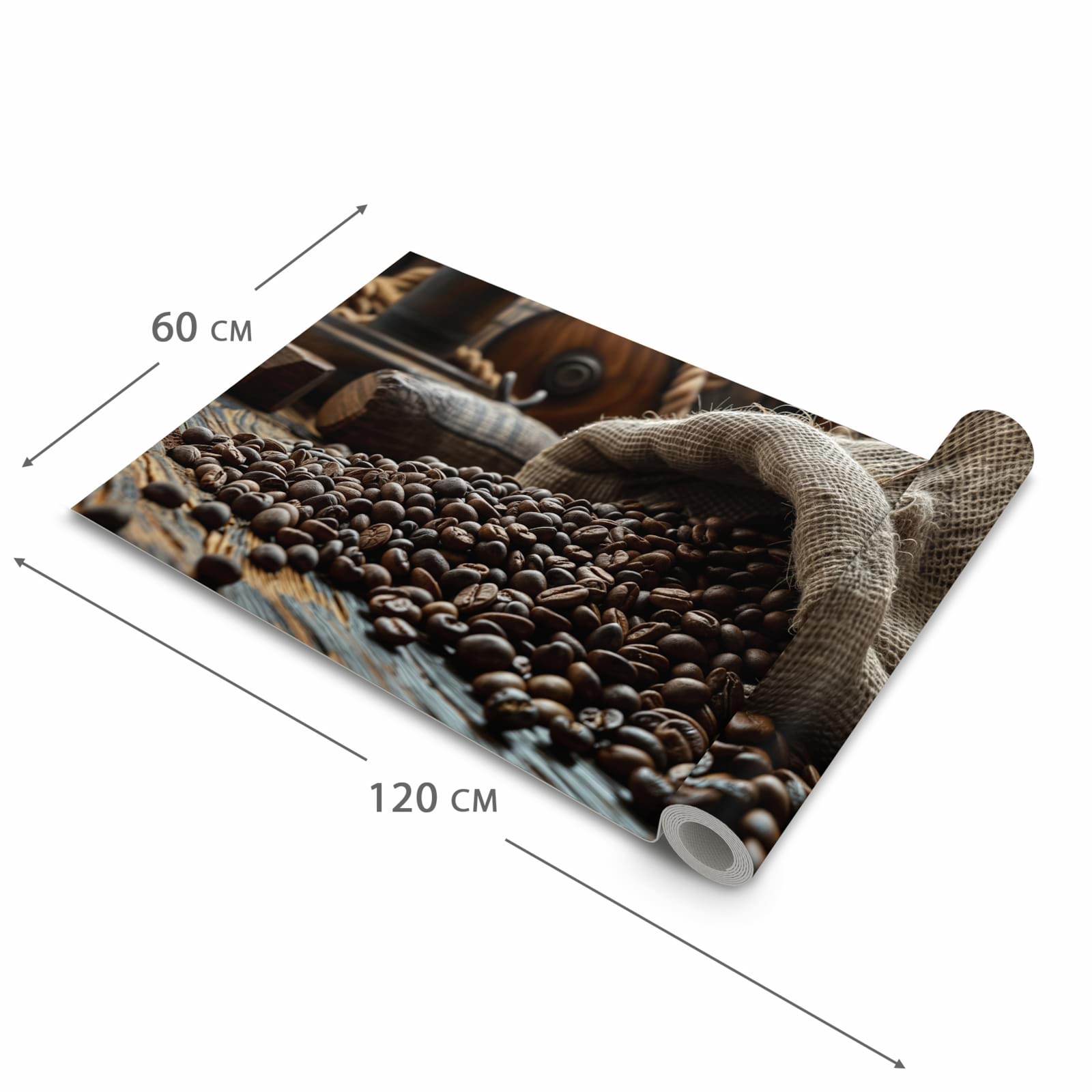 Bodenläufer mit Motiv Kaffeebohnen Sack in der Grösse 60x300 cm für Ordnung & Übersicht