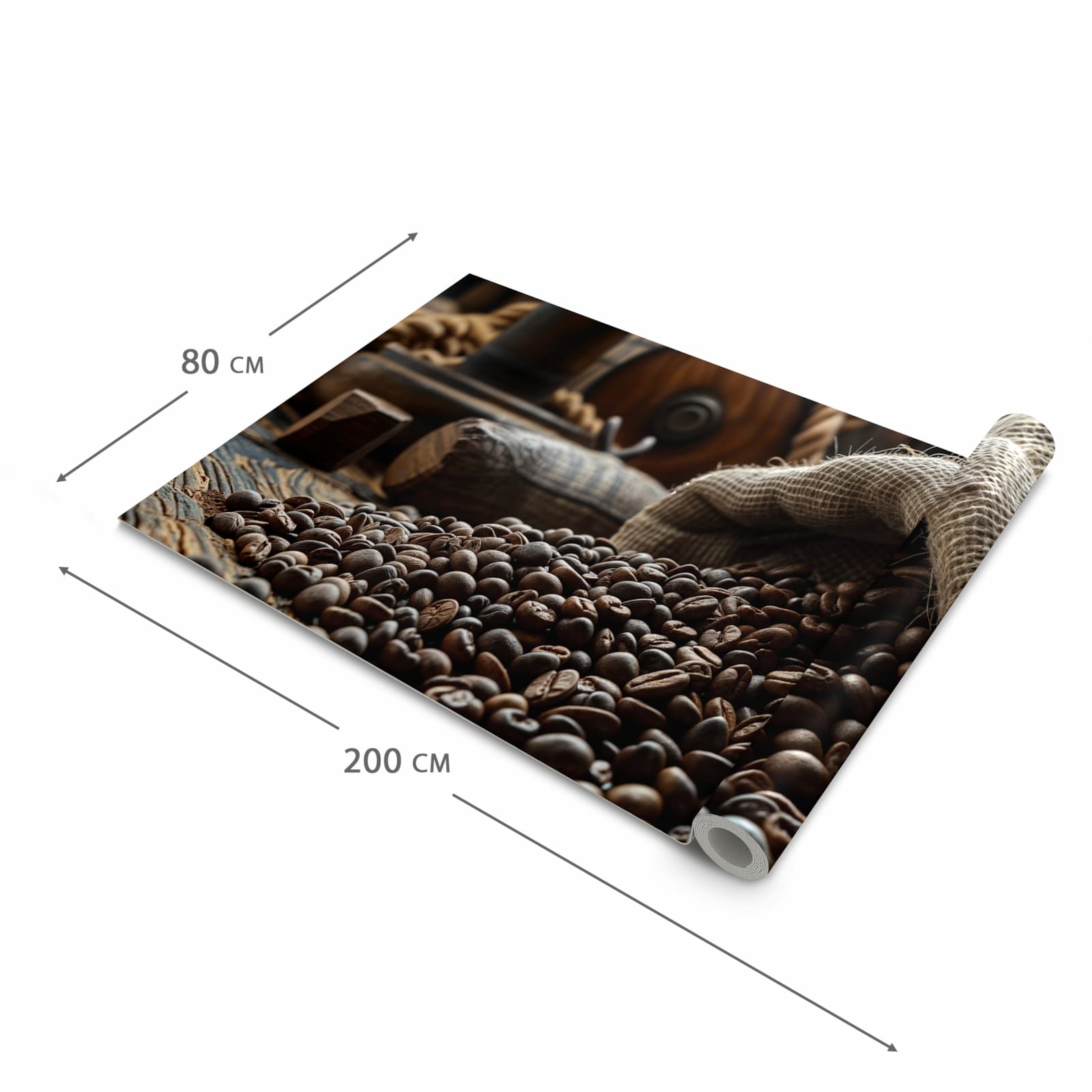 Abriebfester Küchenteppich mit Motiv Kaffeebohnen Sack in der Grösse 60x300 cm, waschbar