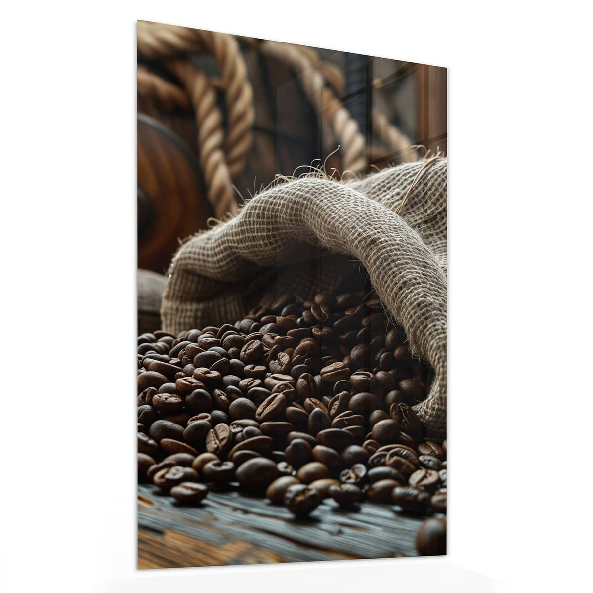 11 Größen – von 30 × 60 bis 60 × 150 cm – Wandbild - Kaffeesack mit Bohnen - Hochformat