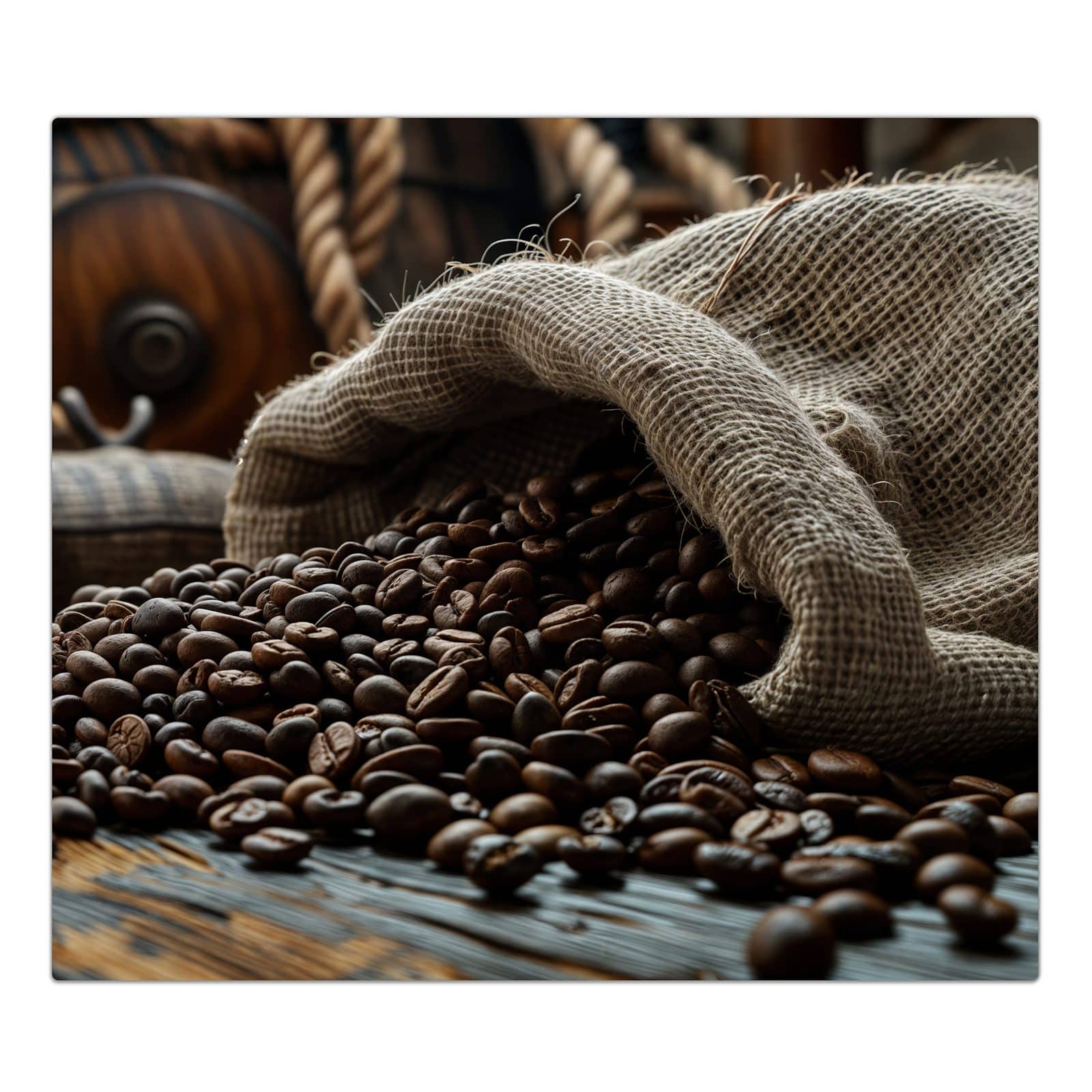 1-teilige Ceranfeldabdeckung mit Kaffeebohnen Sack-Motiv in der Frontansicht