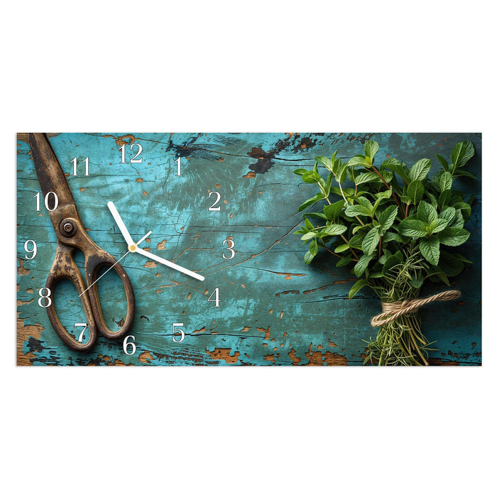 Wanduhr Alte Schereauf Holz aus Glas – Querformat 60 × 30 cm mit Ziffernblatt Klassisch