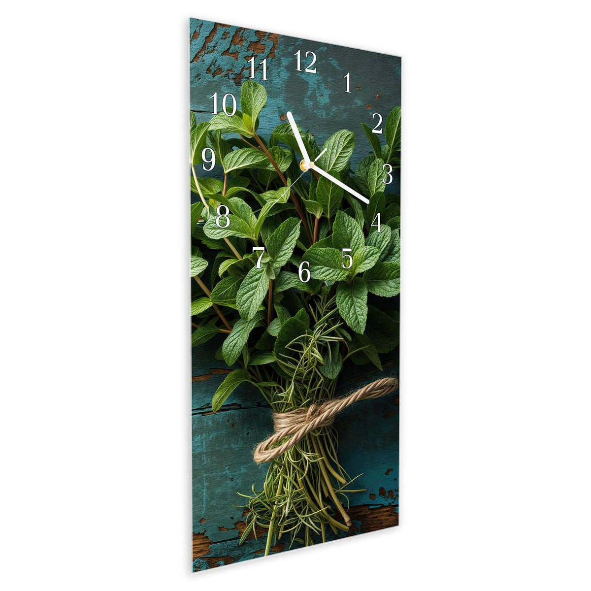 Vormontiert – mit Schwebeeffekt – Wanduhr Alte Schereauf Holz aus Glas – Hochformat 30 × 60 cm
