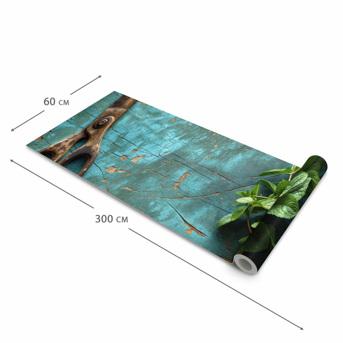 Küchenläufer für Eingangsbereich mit Motiv Alte Schereauf Holz in der Größe 60x270 cm - angenehme Haptik