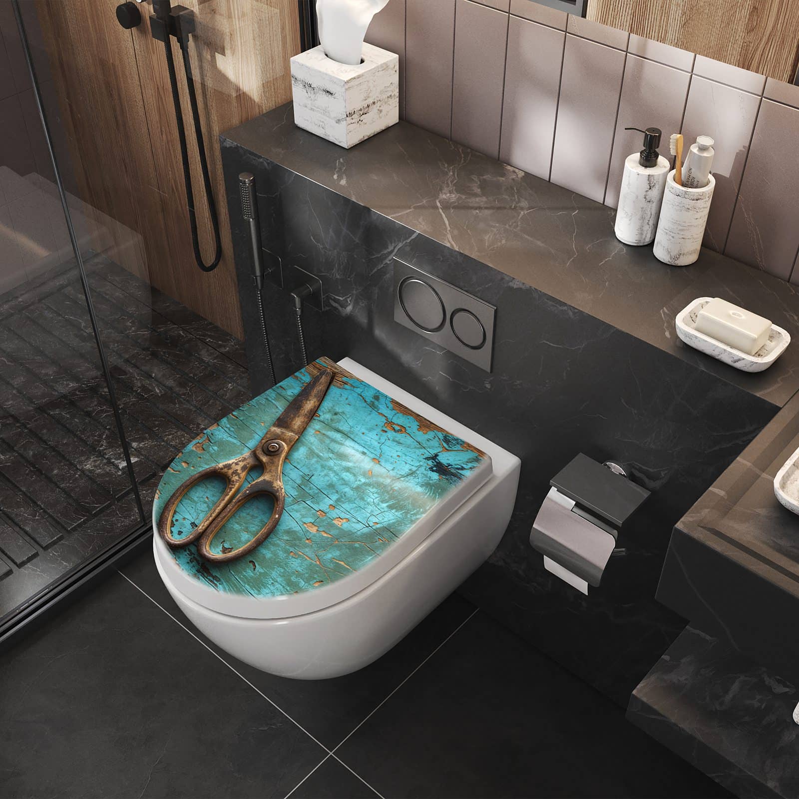 WC-Sitz mit Absenkautomatik Alte Schereauf Holz