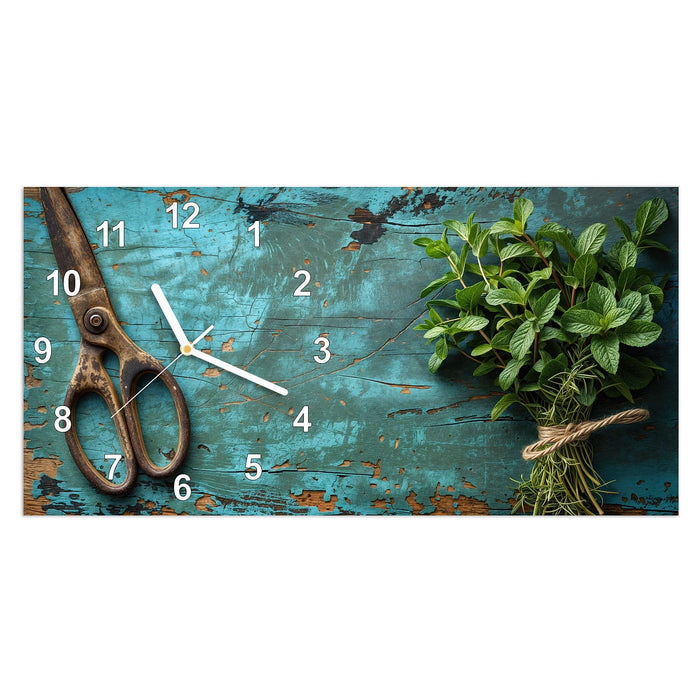 Wanduhr Alte Schereauf Holz aus Glas – Querformat 60 × 30 cm mit Ziffernblatt Modern